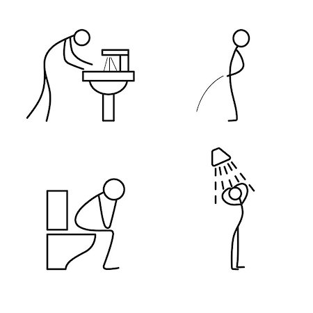 Cartoon icon of sketch stick figure doing life routine in bathroom vector Stock Photo - Budget Royalty-Free & Subscription, Code: 400-08974295