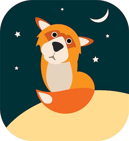 schlauer fuchs - vector sad cute fox vith night sky Photographie de stock - Aubaine LD & Abonnement, Code: 400-08974378