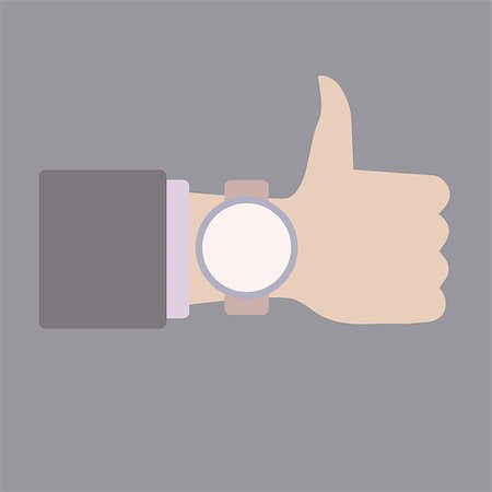 first finger up icon - Empty 'time to' sing. Thumb Up. Hand with clock. Flat vector illustration, Time for somethink good. Photographie de stock - Aubaine LD & Abonnement, Code: 400-08974380