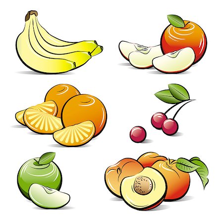 Drawing set of different color fruits. Vector illustration Stock Photo - Budget Royalty-Free & Subscription, Code: 400-08974403