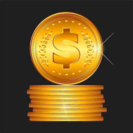 simsearch:400-07262818,k - Gold dollar coin on black background, vector illustration. Foto de stock - Royalty-Free Super Valor e Assinatura, Número: 400-08974451