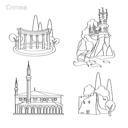 Landmarks of Crimea. Set of icons. Drawing vector illustration Stock Photo - Budget Royalty-Free & Subscription, Code: 400-08974591