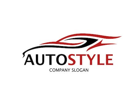 Automotive car logo design with abstract style black and red sports vehicle silhouette icon isolated on white background. Vector illustration. Stock Photo - Budget Royalty-Free & Subscription, Code: 400-08974773