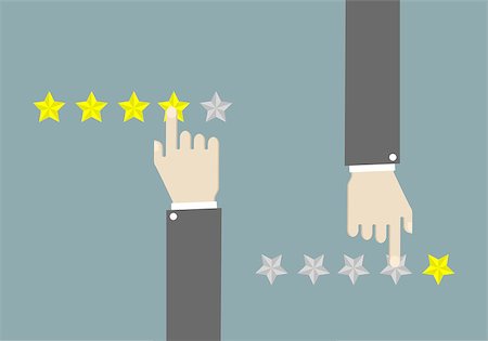 quality review - minimalistic illustration of hands of a businessman giving feedback with a star rating system, eps10 vector Stock Photo - Budget Royalty-Free & Subscription, Code: 400-08974895