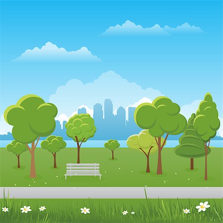 Spring landscape background. Public park Vector illustration with city in background Stock Photo - Budget Royalty-Free & Subscription, Code: 400-08974912