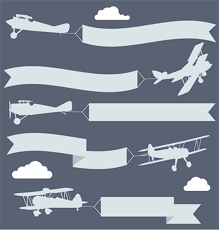 plane silhouette side - Silhouettes of biplanes with wavy greetings banner Stock Photo - Budget Royalty-Free & Subscription, Code: 400-08975089