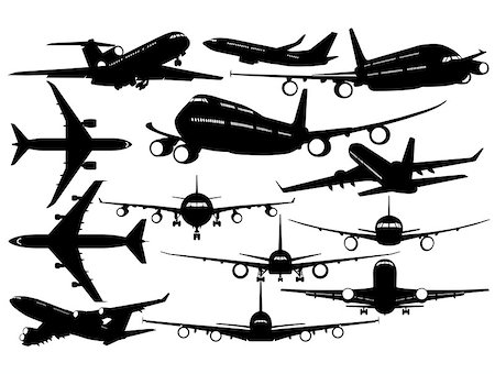 plane silhouette side - Silhouettes of passenger airliner - contours of airplanes Stock Photo - Budget Royalty-Free & Subscription, Code: 400-08975090