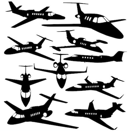 plane silhouette side - Silhouettes of private jet - contours of airplanes Stock Photo - Budget Royalty-Free & Subscription, Code: 400-08975091