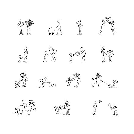 family stick figures - Cartoon icons set of sketch little vector people in cute miniature scenes. Stock Photo - Budget Royalty-Free & Subscription, Code: 400-08975144