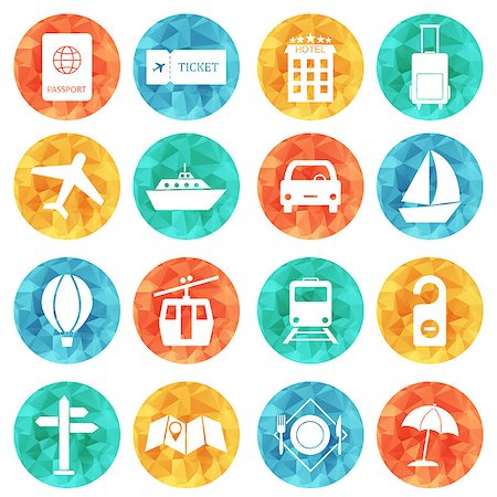Travel and tourism icons flat colored vector set. Stock Photo - Budget Royalty-Free & Subscription, Code: 400-08975486