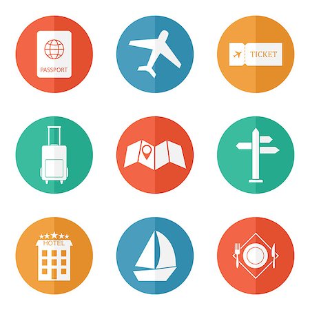 Travel icons flat colored vector set. EPS 10 Stock Photo - Budget Royalty-Free & Subscription, Code: 400-08975487