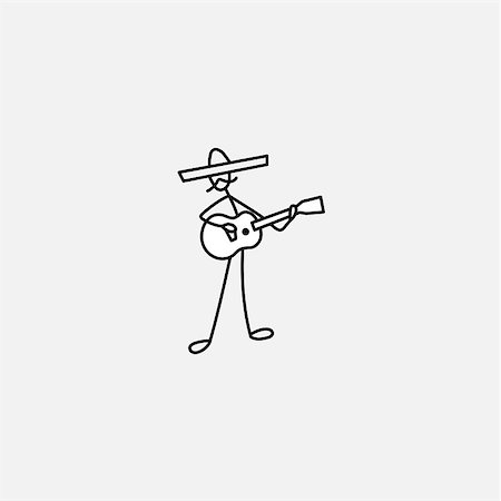 simsearch:400-04837520,k - Stick figure man guitarist vector in sombrero Stock Photo - Budget Royalty-Free & Subscription, Code: 400-08975495
