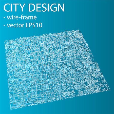 simsearch:400-06075783,k - Wire-frame City, Blueprint Style. 3D Rendering Vector Illustration. Architecture Design Background Foto de stock - Super Valor sin royalties y Suscripción, Código: 400-08975698