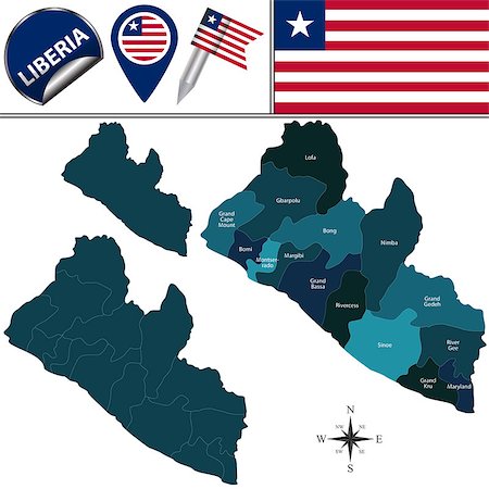 simsearch:400-08772951,k - Vector map of Liberia with named counties and travel icons Photographie de stock - Aubaine LD & Abonnement, Code: 400-08975715