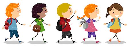 Kids walking to school Illustration Stock Photo - Budget Royalty-Free & Subscription, Code: 400-08975775