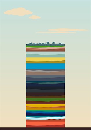 drill and cartoon - layers of the earth against the sky. Cartoon scheme. Flat design. Stock Photo - Budget Royalty-Free & Subscription, Code: 400-08975840