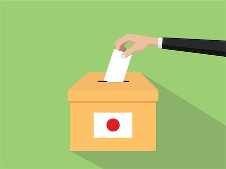 simsearch:625-02266091,k - japan vote election concept illustration with people voter hand gives votes insert to boxes election with long shadow flat style vector Photographie de stock - Aubaine LD & Abonnement, Code: 400-08975894
