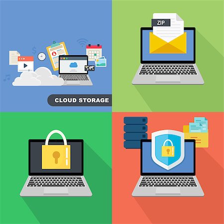 simsearch:400-07549364,k - Mega collection of flat web infographic concepts and banners, various universal set. Laptop with protection shield and closed lock. Stock Photo - Budget Royalty-Free & Subscription, Code: 400-08975965