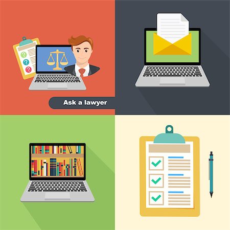 simsearch:400-08772122,k - Set of icons of a lawyer and a business concept. Profession lawyer and receive email on a laptop. Fotografie stock - Microstock e Abbonamento, Codice: 400-08975966