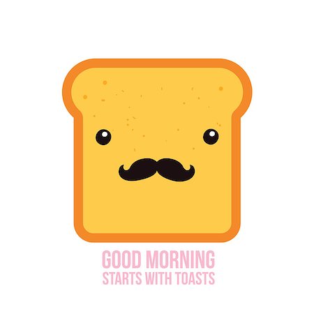 Hipster toast bread Funny Cartoon character with mustache Vector illustration Stock Photo - Budget Royalty-Free & Subscription, Code: 400-08976110