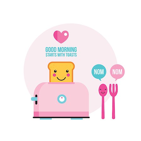 Toaster Funny toasted bread Fork and Spoon with cute smile Cartoon character Stock Photo - Budget Royalty-Free & Subscription, Code: 400-08976112