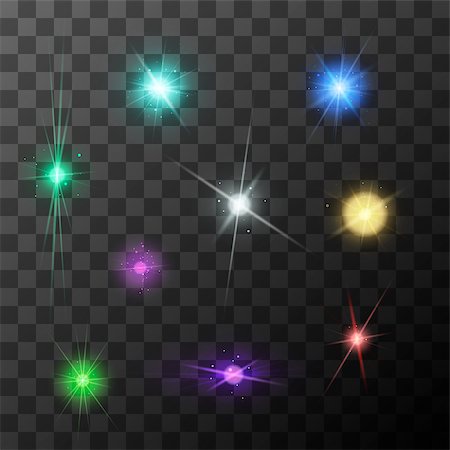 Set of different starbursts with colourful sparkles on transparent background Stockbilder - Microstock & Abonnement, Bildnummer: 400-08976234