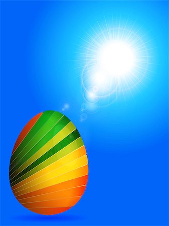 3D Illustration of Striped Easter Egg Over Blue Sunny Sky Background with Lens Flares Photographie de stock - Aubaine LD & Abonnement, Code: 400-08976262