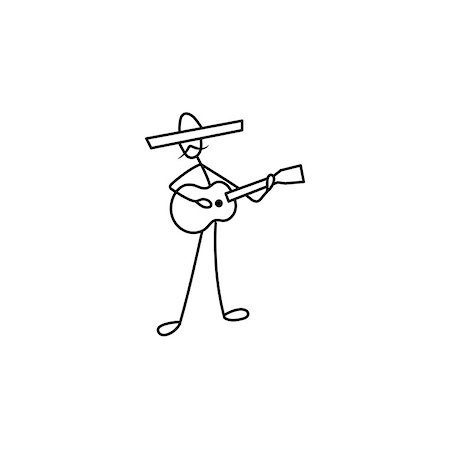 simsearch:400-04837520,k - Stick figure man guitarist vector in sombrero Stock Photo - Budget Royalty-Free & Subscription, Code: 400-08976393