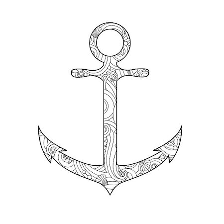 Coloring page with anchor isolated on white background in zentangle inspired doodle style. Coloring book for adult and older children. Editable vector illustration. Stock Photo - Budget Royalty-Free & Subscription, Code: 400-08976428