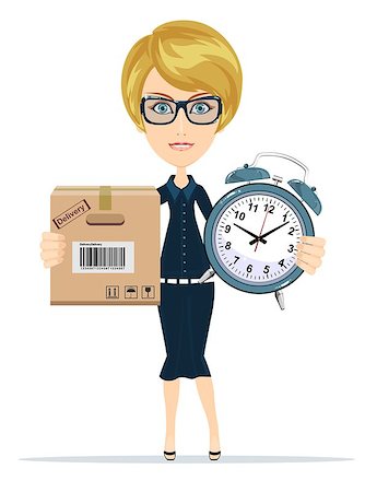 Express Cargo Delivery Icon.Time management and special delivery with businesswoman. Business character holding cardboard box and clock . Isolated on white background. Stock vector illustration Foto de stock - Super Valor sin royalties y Suscripción, Código: 400-08976727