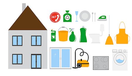 simsearch:400-08257628,k - House Cleaning Tools Icon Set on Modern Flat Style. Vector Illustration EPS10 Fotografie stock - Microstock e Abbonamento, Codice: 400-08976767