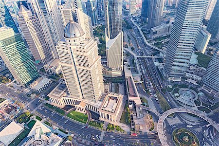 Aerial view of Shanghai city center at evening time. China. Stock Photo - Budget Royalty-Free & Subscription, Code: 400-08976798