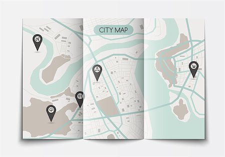 Vector flat paper city map lying open, top view, flat style, brochure template Stock Photo - Budget Royalty-Free & Subscription, Code: 400-08976810