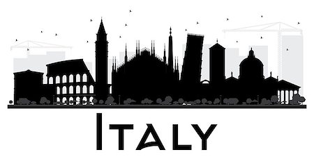 european city outline - Italy skyline black and white silhouette. Vector illustration. Simple flat concept for tourism presentation, banner, placard or web site. Business travel concept. Cityscape with landmarks Stock Photo - Budget Royalty-Free & Subscription, Code: 400-08976974