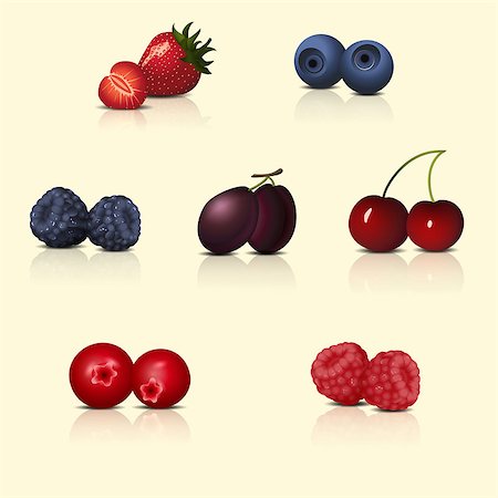 family eating computer - set of berries with reflection and shadow on a light background Stock Photo - Budget Royalty-Free & Subscription, Code: 400-08977005