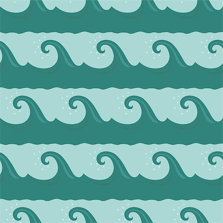 sea postcards vector - Seamless pattern with cartoon turquoise waves on blue background Stock Photo - Budget Royalty-Free & Subscription, Code: 400-08977148
