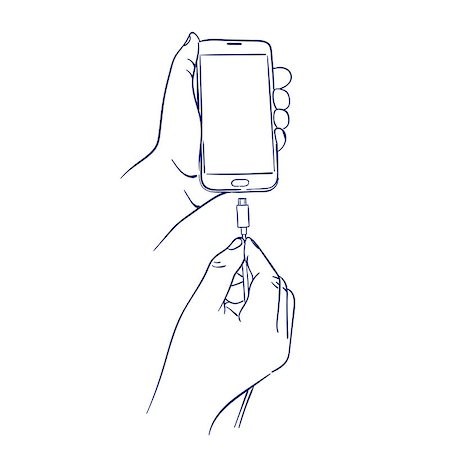 doodle hand drawn sketch connect the charger to smart mobile phone Foto de stock - Super Valor sin royalties y Suscripción, Código: 400-08977231