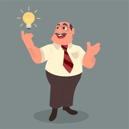 The businessman with a mustache pointing to the bulb. Idea concept. Vector flat design illustration. Stock Photo - Budget Royalty-Free & Subscription, Code: 400-08977266