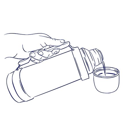 doodle hand drawn sketch pouring coffee from thermos Foto de stock - Super Valor sin royalties y Suscripción, Código: 400-08977399