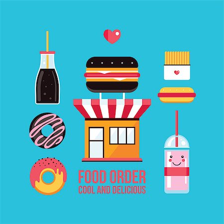 simsearch:400-06425636,k - Fast food cafe facade and food icons set Vector illustration Photographie de stock - Aubaine LD & Abonnement, Code: 400-08977407