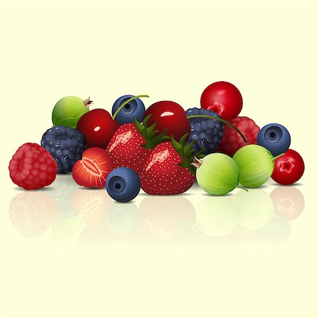 family eating computer - set of berries with reflection and shadow on a light background Stock Photo - Budget Royalty-Free & Subscription, Code: 400-08977459