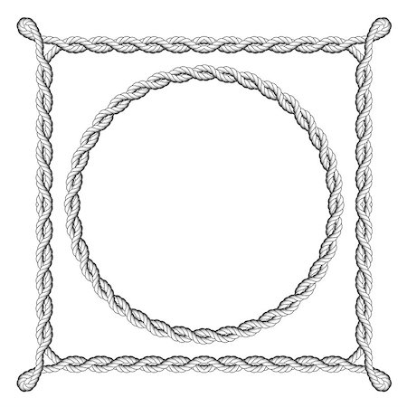 Twisted rope frames - round and square marine borders Stock Photo - Budget Royalty-Free & Subscription, Code: 400-08977517