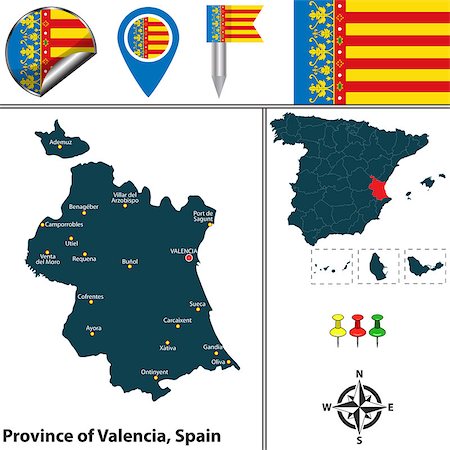 Vector map of province of Valencia with flags and icons Stock Photo - Budget Royalty-Free & Subscription, Code: 400-08977543