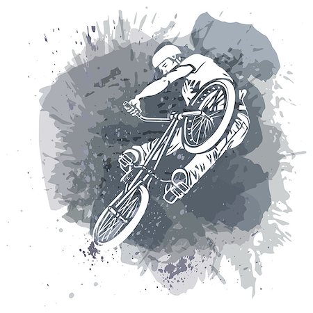 extreme bicycle vector - rider jumping on a artistic abstract background. Handcrafted spot. Good for print, web, flayer design. Stock Photo - Budget Royalty-Free & Subscription, Code: 400-08977812