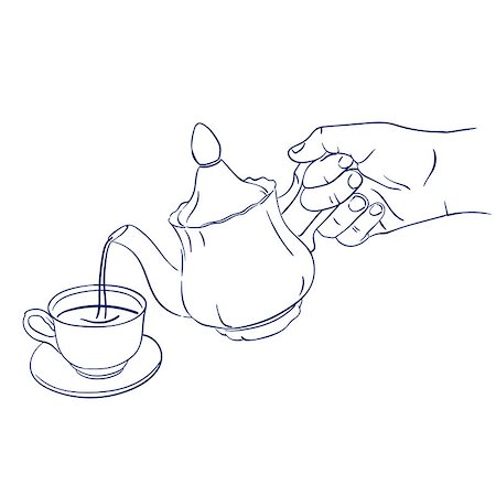 simsearch:400-05311347,k - doodle hand drawn sketch teapot pours tea into a cup Stock Photo - Budget Royalty-Free & Subscription, Code: 400-08977860
