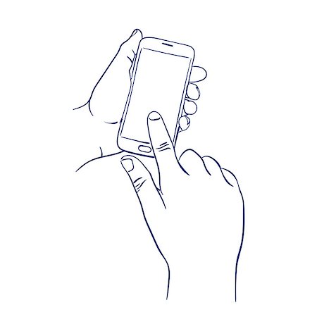 doodle hand drawn sketch mobile smart phone touch screen with finger Foto de stock - Super Valor sin royalties y Suscripción, Código: 400-08977863