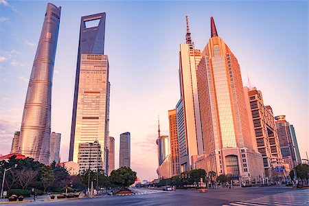 shanghai tower - Central streets of Shanghai city in the morning. China. Stock Photo - Budget Royalty-Free & Subscription, Code: 400-08977917