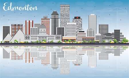 simsearch:400-08979060,k - Edmonton Skyline with Gray Buildings, Blue Sky and Reflections. Vector Illustration. Business Travel and Tourism Concept with Modern Buildings. Image for Presentation Banner Placard and Web Site. Stock Photo - Budget Royalty-Free & Subscription, Code: 400-08977947