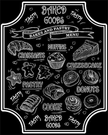 eating cartoon muffins - Black background with sweet lettering card. lettering bakes goods Foto de stock - Super Valor sin royalties y Suscripción, Código: 400-08977969