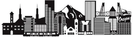 simsearch:400-07509093,k - Portland Oregon Outline Silhouette with City Skyline Downtown and Transportation Panorama Black Isolated on White Background Illustration Stock Photo - Budget Royalty-Free & Subscription, Code: 400-08977986